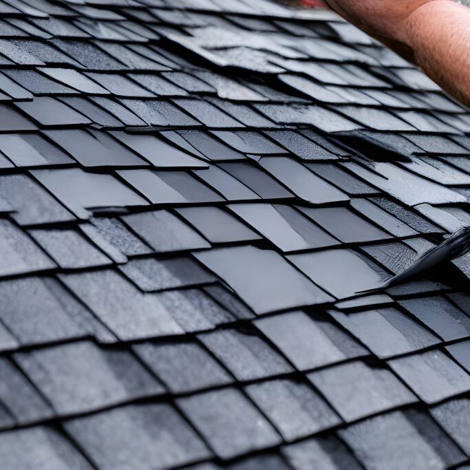 A person is putting shingles on the roof of their house.